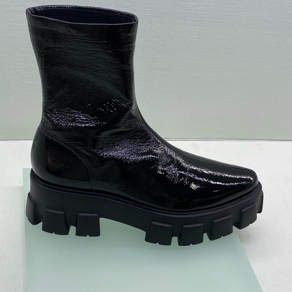 Black Monolith Patent Leather Ankle Boots